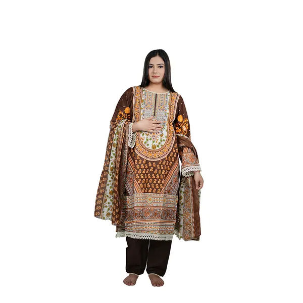 Brown_Women_Printed_Lawn_Cotton_Unstitched_Suit_With_Dupatta_3_Piece_Set