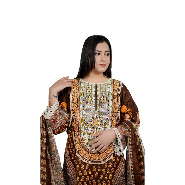 Brown_Women_Printed_Lawn_Cotton_Unstitched_Suit_With_Dupatta_3_Piece_Set