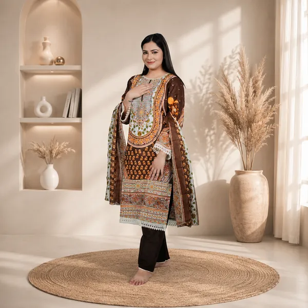 Brown_Women_Printed_Lawn_Cotton_Unstitched_Suit_With_Dupatta_3_Piece_Set