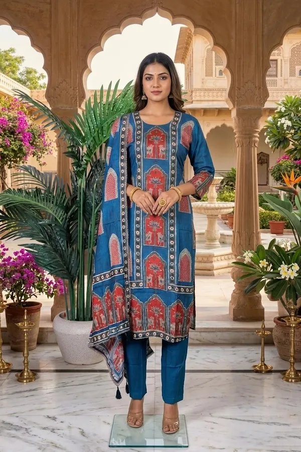 Blue_Printed_Ethnic_Kurta_Set_With_Pants_For_Women
