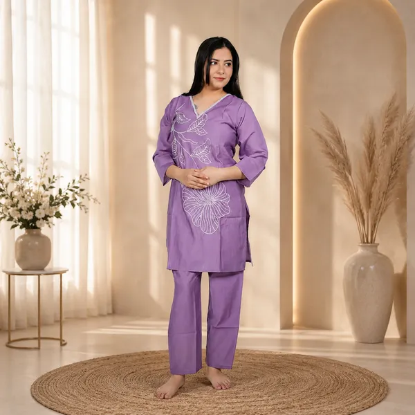 Purple_Embroidered_Cotton_Night_Suit_For_Women