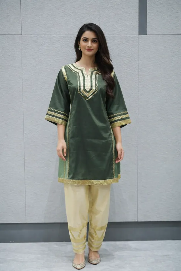 Olive_Green_Roman_Shimmer_Kurta_Set_for_Women