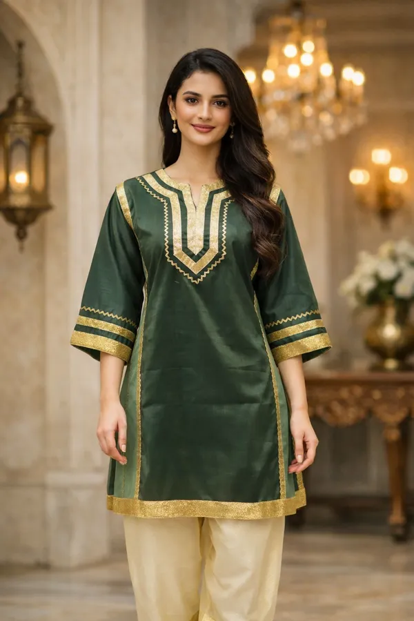 Olive_Green_Roman_Shimmer_Kurta_Set_for_Women