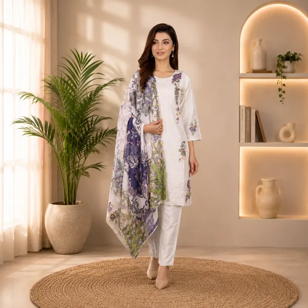 White_Elegant_Embroidered_Pakistani_Suit_Set_With_Floral_Dupatta