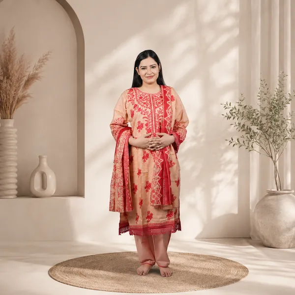 Peach_Women_And_Red_Embroidered_Ethnic_Suit_Set_With_Dupatta