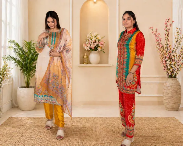 Multicolour_Embroidered_Ethnic_Suit_Set_With_Jacket_And_Pants_And_Elegant_Floral_Embroidered_Ethnic_Suit_Set_With_Dupatta_Combo_Pack_Of_2