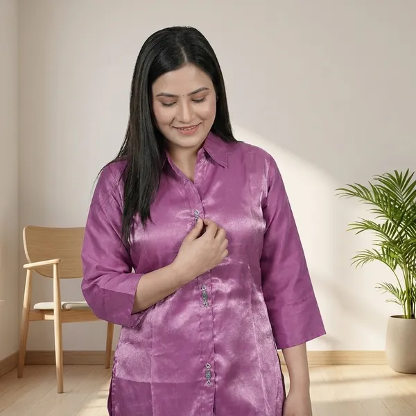 Purple_&_White_Women_Satin_Kurta_With_White_Floral_Print_Palazzo_Set