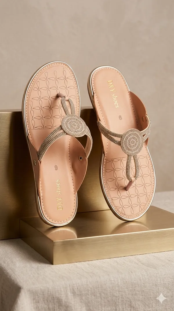 Beige_Pvc_Leather_Embellished_Flat_Sandals_For_Women