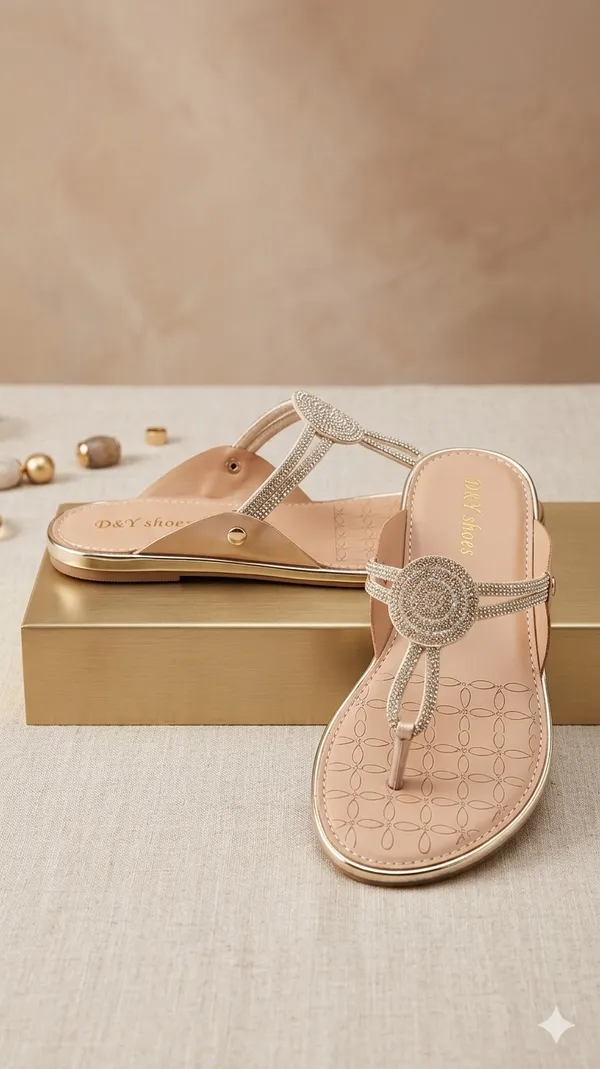Beige_Pvc_Leather_Embellished_Flat_Sandals_For_Women