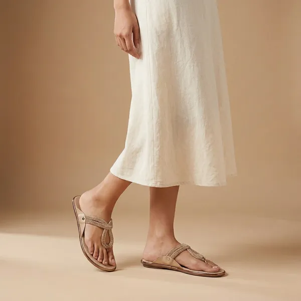 Beige_Pvc_Lycra_T-Strap_Embellished_Flat_Sandals_For_Women