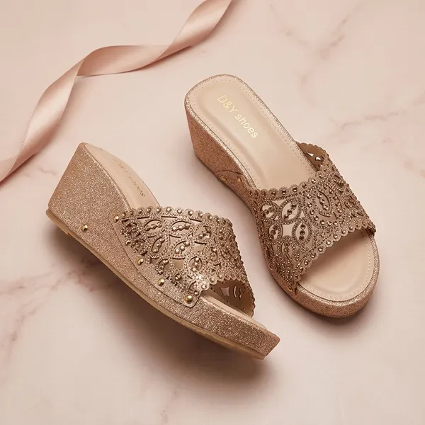 Rose_Gold_Synthetic_Leather_Crystal_Embellished_Wedge_Sandals_For_Women