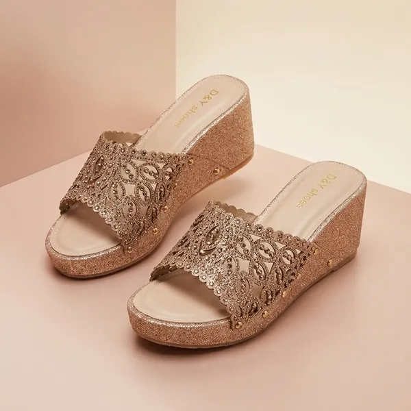 Rose_Gold_Synthetic_Leather_Crystal_Embellished_Wedge_Sandals_For_Women