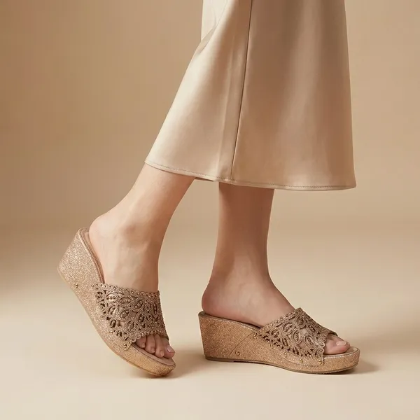Rose_Gold_Synthetic_Leather_Crystal_Embellished_Wedge_Sandals_For_Women