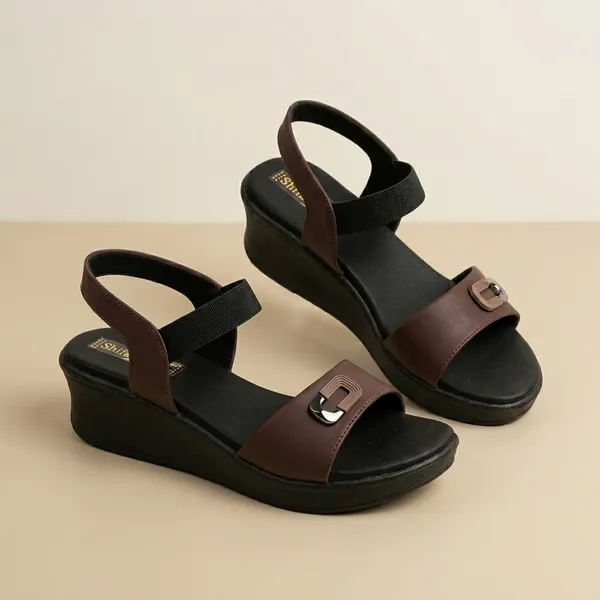 Brown_And_Black_Synthetic_Leather_Strappy_Platform_Sandals_For_Women