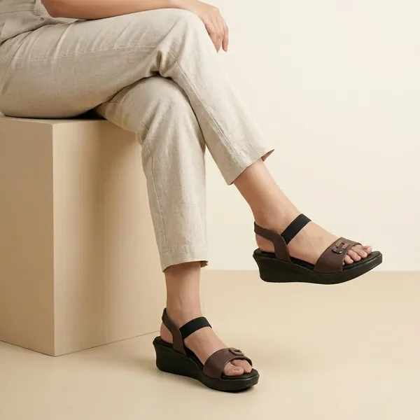 Brown_And_Black_Synthetic_Leather_Strappy_Platform_Sandals_For_Women