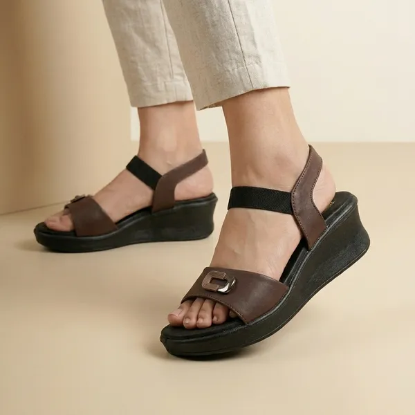 Brown_And_Black_Synthetic_Leather_Strappy_Platform_Sandals_For_Women