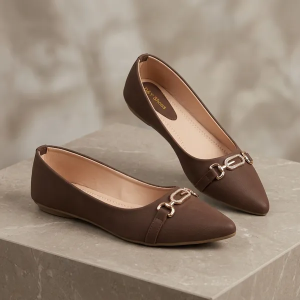 Brown_Synthetic_Leather_Pointed_Toe_Buckle_Flats_For_Women