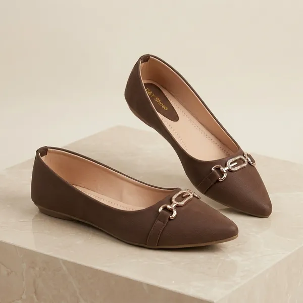 Brown_Synthetic_Leather_Pointed_Toe_Buckle_Flats_For_Women
