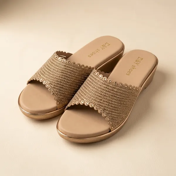 Beige_Synthetic_Leather_Beaded_Slide_Sandals_For_Women