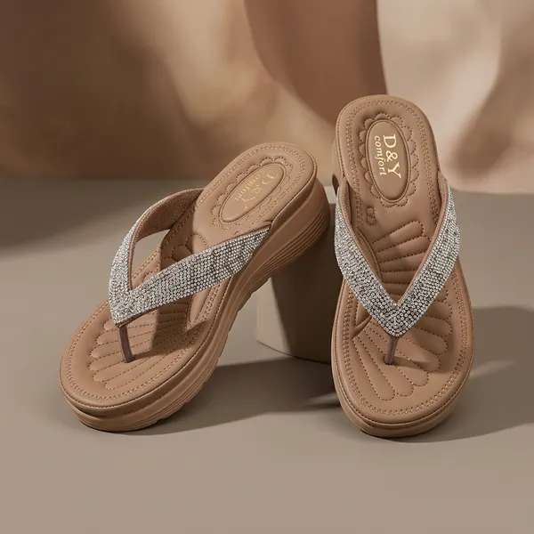Beige_Pvc_Leather_Embellished_Platform_Flip_Flop_Sandals_For_Women
