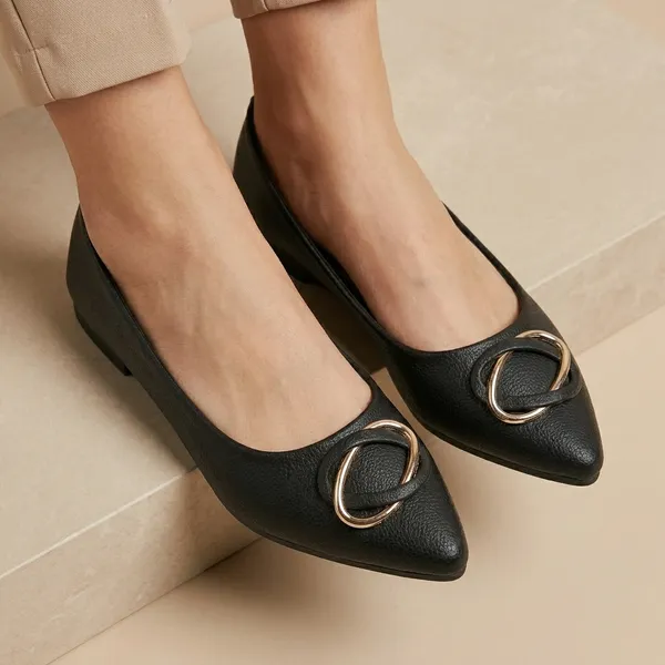 Black_Synthetic_Leather_Pointed_Toe_Ballerina_Flats_For_Women