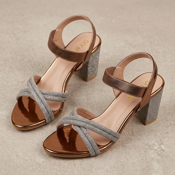 Silver_And_Bronze_Pvc_Lycra_Glitter_Strappy_Block_Heel_Sandals_For_Women