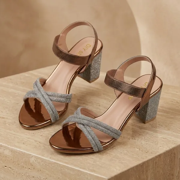 Silver_And_Bronze_Pvc_Lycra_Glitter_Strappy_Block_Heel_Sandals_For_Women