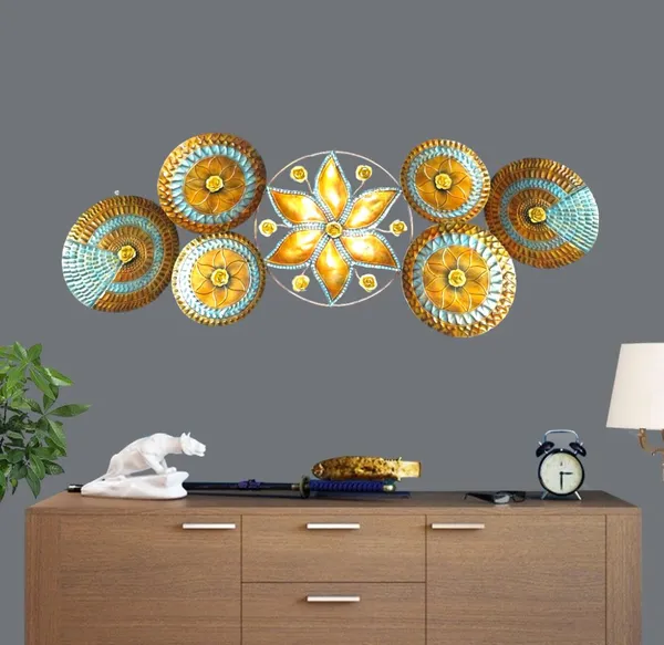Metal_Floral_Mandala_Wall_Art_Décor_With_Circular_Disc_Accents_-_Gold_And_Turquoise