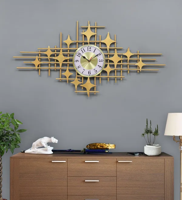 Golden_Starburst_Wall_Clock_With_Metal_Frame