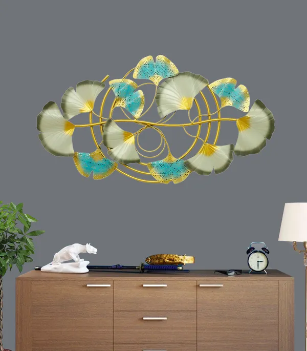 3D_Metal_Wall_Art_-_Lotus_Flower_&_Ginkgo_Leaf_Design_With_Gold_&_Turquoise_Finish