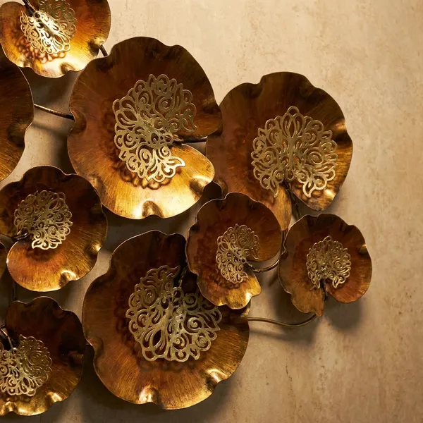 Decorative_Metal_Wall_Art_Flowers_-_Set_Of_Golden_Brown_Floral_Wall_Hangings