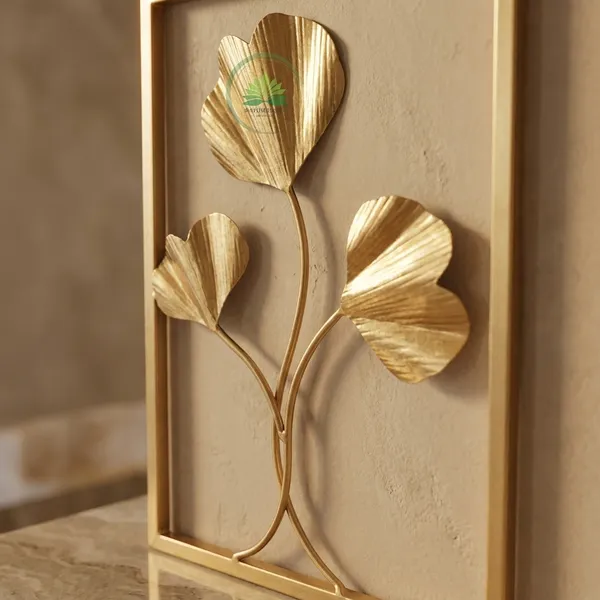 Golden_Metal_Wall_Art_-_Set_Of_2_(Fern_Leaves_&_Ginkgo_Flowers)