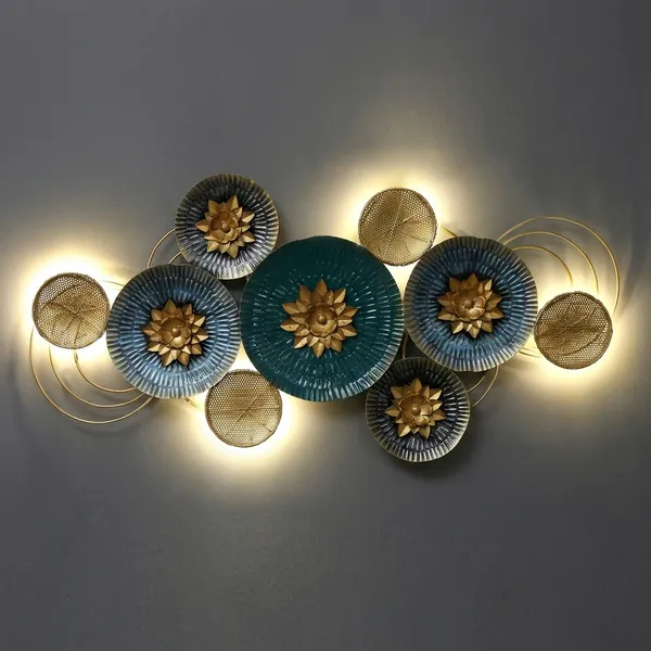 Blue_And_Gold_Floral_Metal_Wall_Art_With_Led_Backlighting