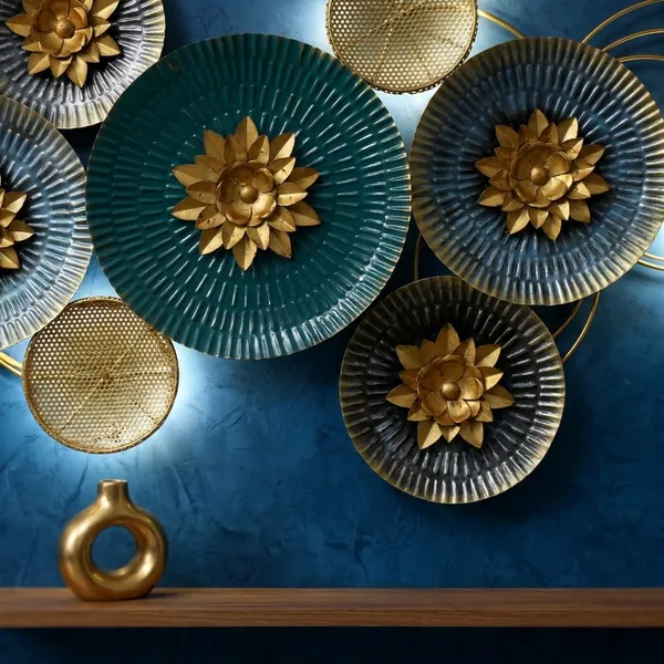 Blue_And_Gold_Floral_Metal_Wall_Art_With_Led_Backlighting