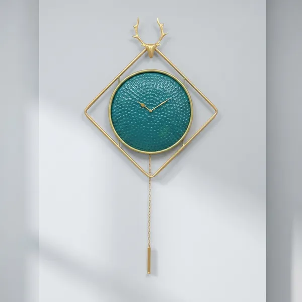 Decorative_Wall_Clock_With_Deer_Antler_Design_And_Teal_Blue_Dial