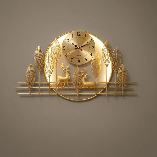 Golden_Deer_Wall_Clock_With_Led_Lighting_And_Decorative_Metal_Art