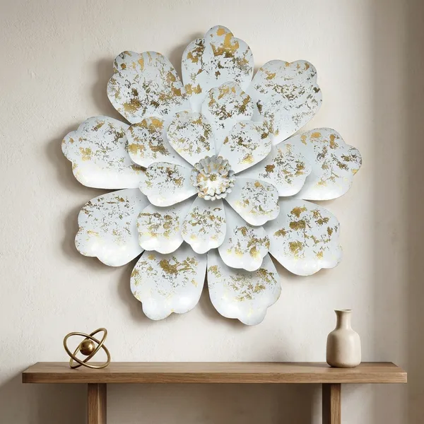 White_Floral_Wall_Art_Decor_With_Gold_And_Silver_Accents
