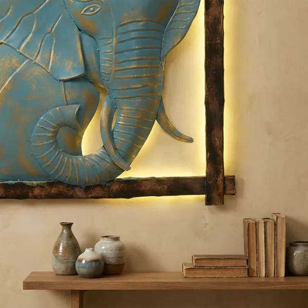 Elephant_Head_Metal_Wall_Art_With_Wooden_Frame_And_Led_Backlight