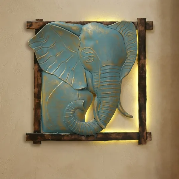 Elephant_Head_Metal_Wall_Art_With_Wooden_Frame_And_Led_Backlight
