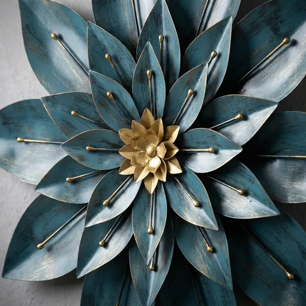 Decorative_Teal_Blue_Metal_Flower_Wall_Art_With_Gold_Accents