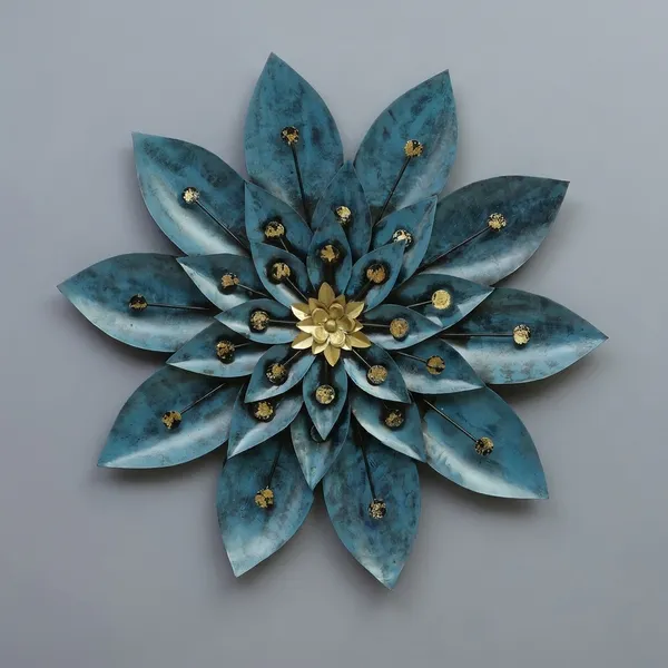 Decorative_Teal_Blue_Metal_Flower_Wall_Art_With_Gold_Accents