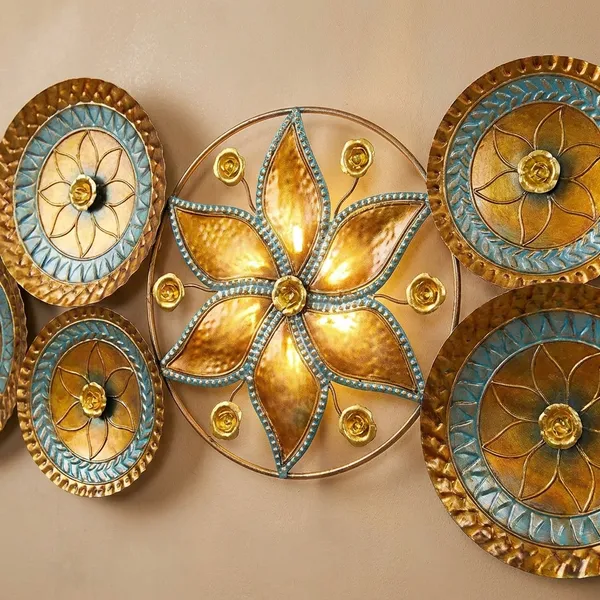 Metal_Floral_Mandala_Wall_Art_Décor_With_Circular_Disc_Accents_-_Gold_And_Turquoise