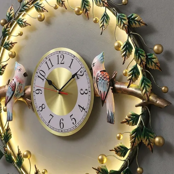 Decorative_Lighted_Wreath_Wall_Clock_With_Bird_Figurines