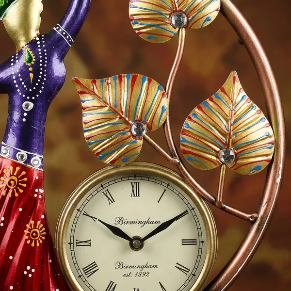 Decorative_Wall_Clock_With_Dancing_Lady_And_Palm_Leaves_Design
