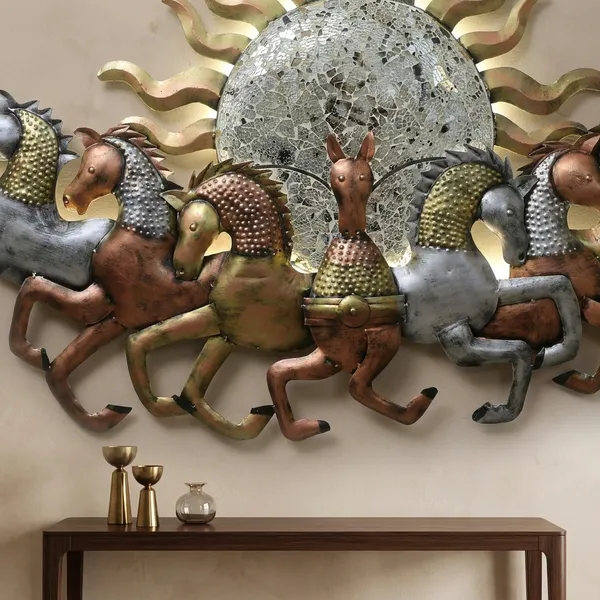 Galloping_Horses_Metal_Wall_Art_With_Sun_Design