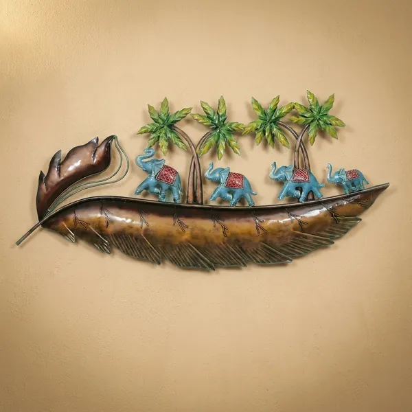 Decorative_Metal_Wall_Art_-_Camel_Caravan_With_Palm_Trees_On_Leaf