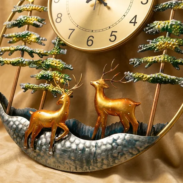 Decorative_Metal_Wall_Clock_With_Deer_And_Pine_Tree_Design