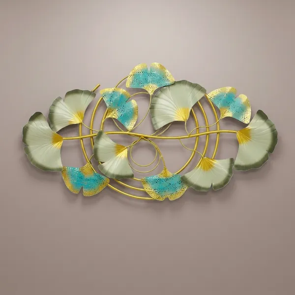 3D_Metal_Wall_Art_-_Lotus_Flower_&_Ginkgo_Leaf_Design_With_Gold_&_Turquoise_Finish