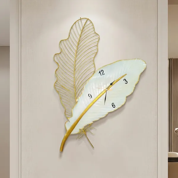 Decorative_Golden_Feather_Wall_Clock_-_Modern_Home_Décor
