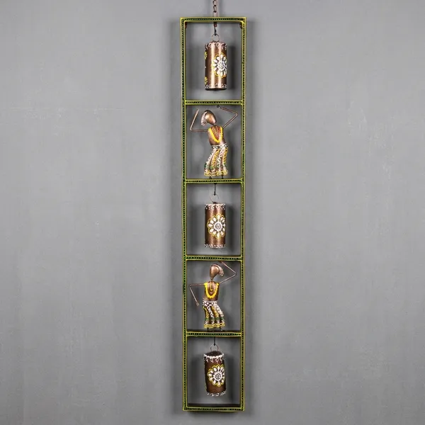 Handcrafted_Decorative_Hanging_Ornament_Set_-_Brown_Cylindrical_Bottles_And_Traditional_Figurines_(Set_Of_5)